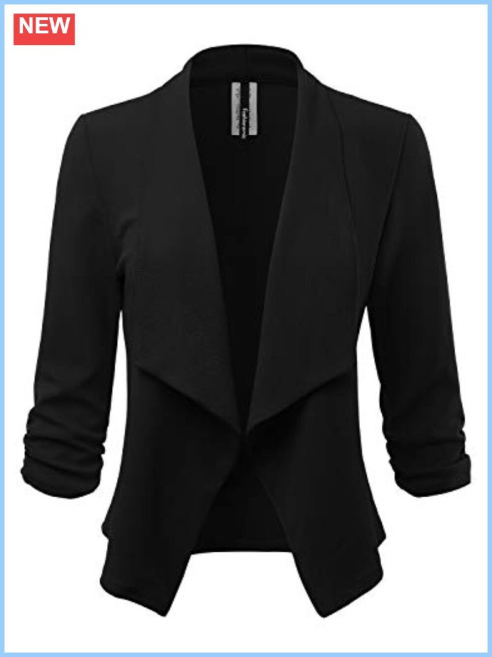 Women's 3/4 Gathered Sleeve Open Front Blazer Jacket Made in USA